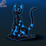  absurd_res anthro bdsm bulge clothed clothing digital_media_(artwork) domestic_cat english_text felid feline felis hi_res lock_bulge lock_symbol male mammal null_bulge ramerooni rubber rubber_clothing rubber_suit simple_background solo text tight_clothing 
