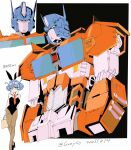  1boy 1girl autobot bare_shoulders blue_eyes breasts highres insignia looking_at_viewer mecha optimus_prime optimus_prime_(kotobukiya_bishoujo) playboy_bunny robot science_fiction si_ming transformers transformers:_generation_1 
