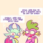 1:1 angry dragon duo english_text friendship_is_magic hasbro horn male membrane_(anatomy) membranous_wings mlp_g5 my_little_pony my_little_pony:_make_your_mark sockiepuppetry sparky_(mlp) spike_(mlp) text wings 