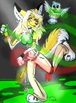 2007 anthro avian barefoot beak belt bird black_nose blonde_hair blondefoxy blue_body blue_feathers bottomwear breasts brown_belt brown_eyes canid canine canis choker clothing coyote dancing digital_drawing_(artwork) digital_media_(artwork) ear_piercing ear_ring eyebrows feathers feet female feral fishnet_clothing flying footprint fur glowstick hair hindpaw hip_tattoo holding_glowstick holding_object jewelry legband long_hair lucky_(blondefoxy) mammal midriff mouth_hold navel necklace on_one_leg one_eye_closed owl pants pawprint pawprint_tattoo paws piercing plantigrade rave raver ring_piercing shaded smile snout solo standing tail tan_bottomwear tan_clothing tan_pants tattoo white_body white_feathers white_fur wink yellow_beak yellow_body yellow_fur