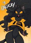  &lt;3 anthro black_body black_fur black_hair bottomless breasts clothed clothing conditional_dnp crop_top dialogue english_text felid feline female fur hair jollyjack looking_at_viewer mammal shirt solo text topwear under_boob yellow_eyes 