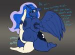  absurd_res anthro areola big_breasts breasts crazy_water cutie_mark dialogue digital_media_(artwork) duo english_text equid equine eyebrows eyelashes female female_pred fingers friendship_is_magic hasbro hi_res horn huge_breasts mammal my_little_pony nipples nude princess_luna_(mlp) simple_background text vore winged_unicorn wings 