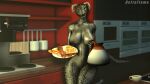 3d_(artwork) abs anthro areola argonian bacon bethesda_softworks bread breasts coffee_cup coffee_machine coffee_pot container cup deltaflame digital_media_(artwork) egg female food hi_res horn kitchen looking_at_viewer meat navel nipples nude open_mouth scalie skyrim solo source_filmmaker the_elder_scrolls toast video_games 