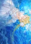  1girl absurdres anxflower bishoujo_senshi_sailor_moon blonde_hair closed_eyes crescent crescent_facial_mark double_bun dress earrings facial_mark flower forehead_mark hair_flower hair_ornament highres jewelry long_hair necklace partially_submerged pearl_necklace princess_serenity short_sleeves solo twintails upper_body water white_dress 