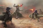  4boys dewback edouard_groult extra_arms gun holding holding_gun holding_weapon laser monster multiple_boys outdoors sand sharp_teeth star_wars stormtrooper tatooine teeth weapon 